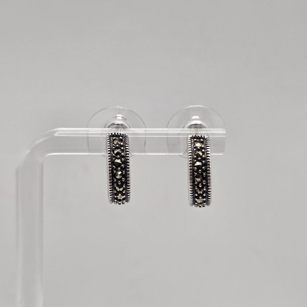 Judith Jack Sterling Silver 925 Marcasite Huggie Hoop Earrings Vtg 4g